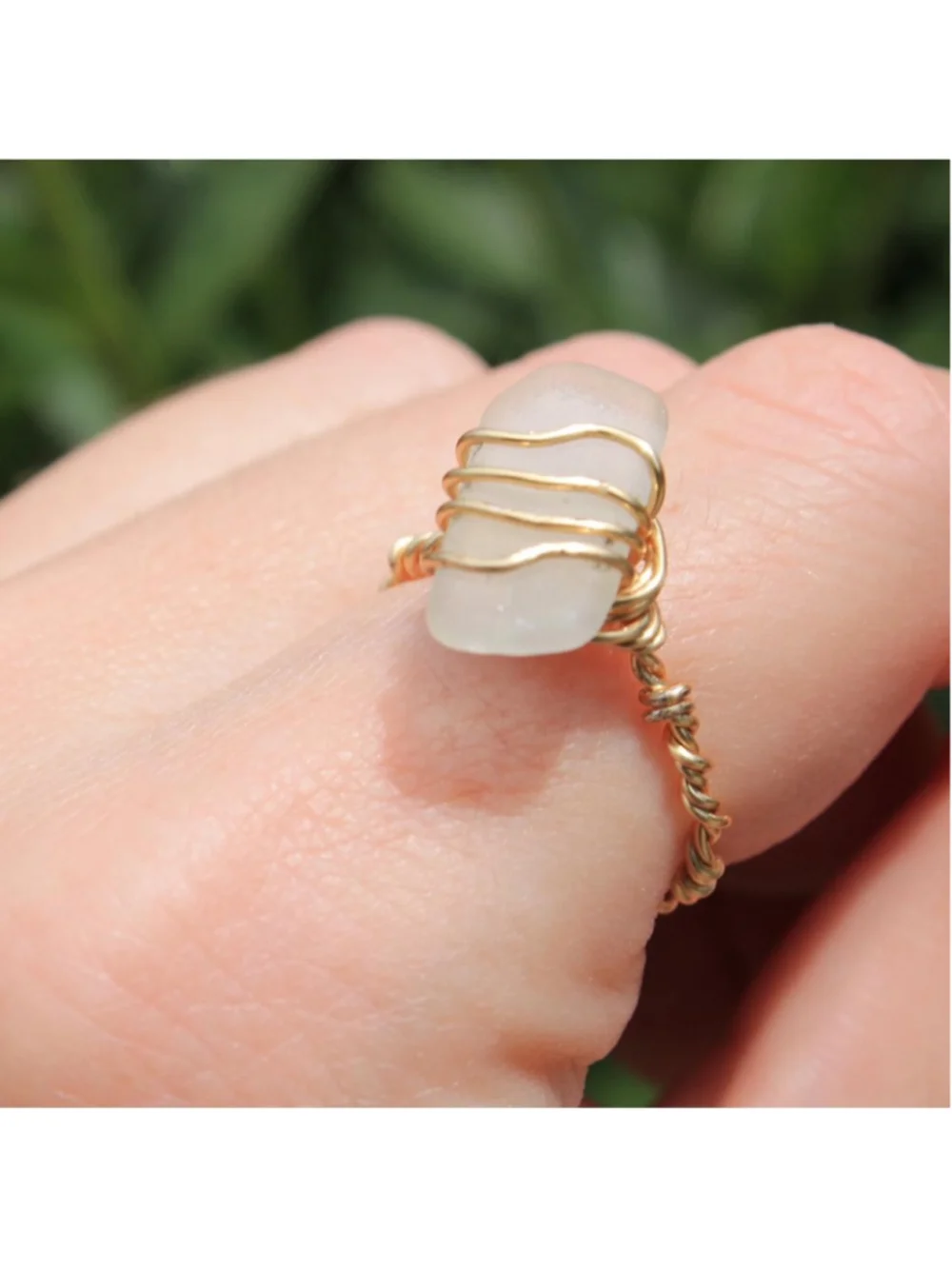Handmade gold wire wrapped clear seaglass ring 🌊💫 PM me with any questions ab
